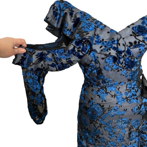 Self-Portrait Eyelet Wrap Mini Dress Velvet Devore Blue Size 0 - Picture 8 of 16